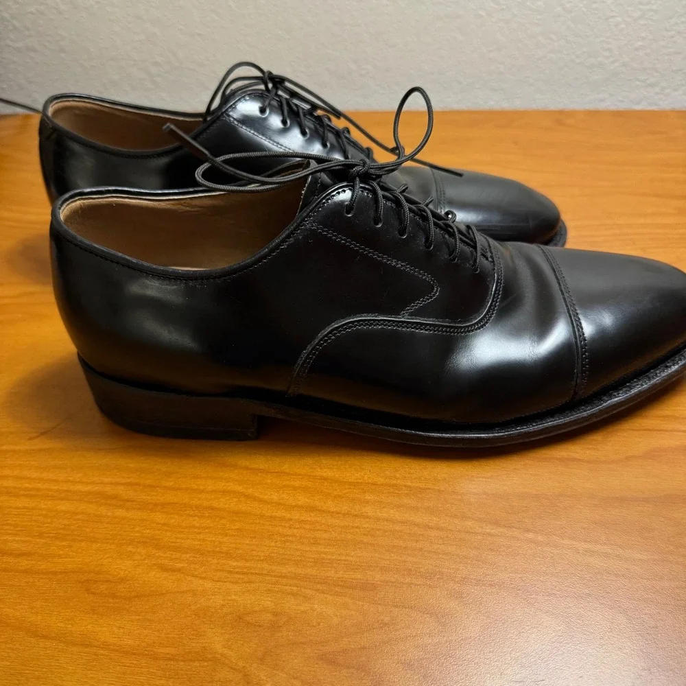 Johnston & Murphy Men's 7.5 Black Leather Cap Toe Oxford Dress Shoes Made India